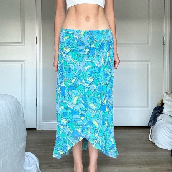 Vintage blue printed midi skirt - Picture 2 of 8